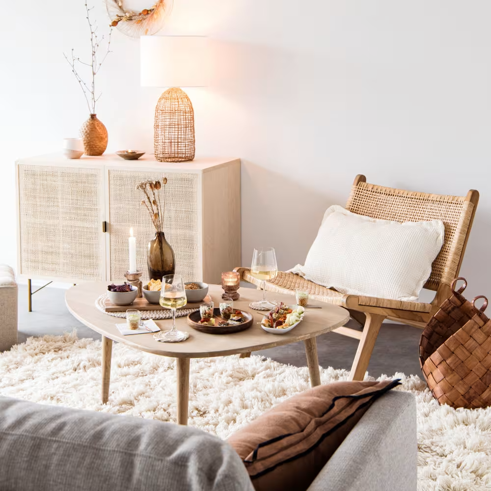 Mesa de centro Ander enchapada en madera roble blanco