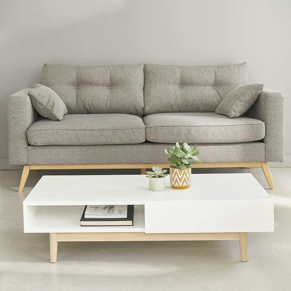 Mesa de centro Oslo de melamina blanco y patas de madera