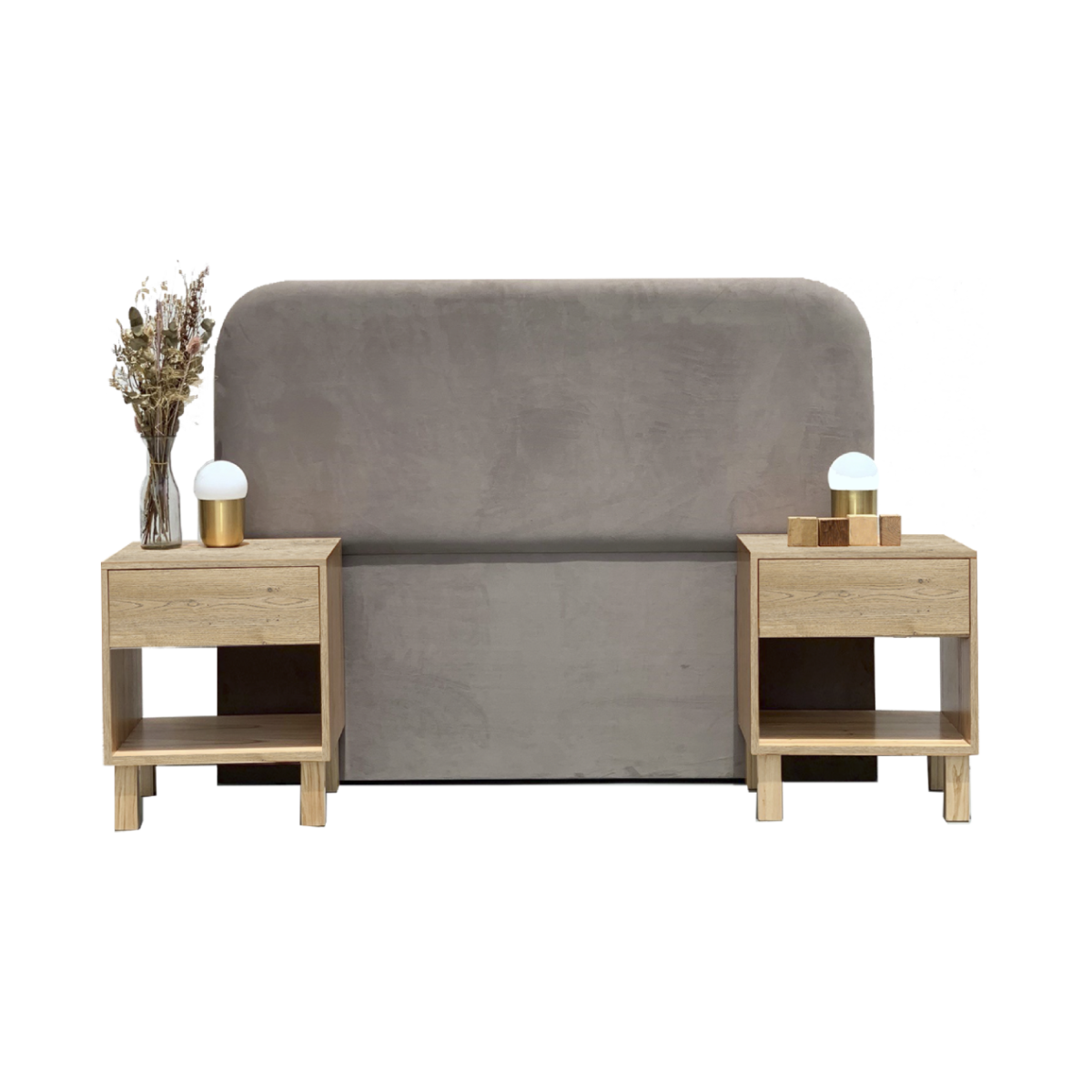Cabecera gris con 02 mesitas de noche