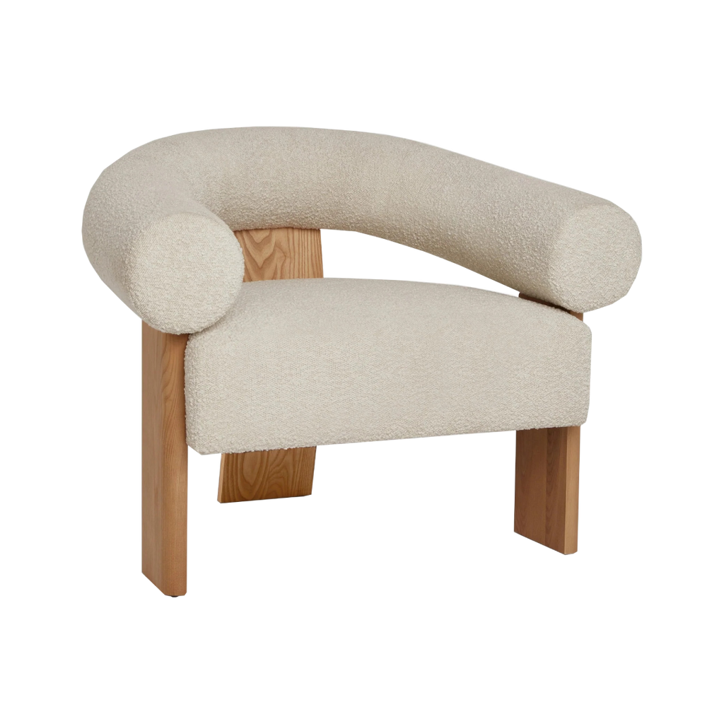Butaca Jules de boucle blanco con madera maciza