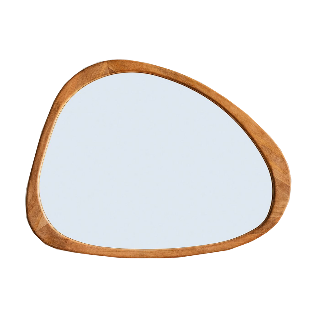 Espejo asimétrico Lyon de madera maciza con acabado natural