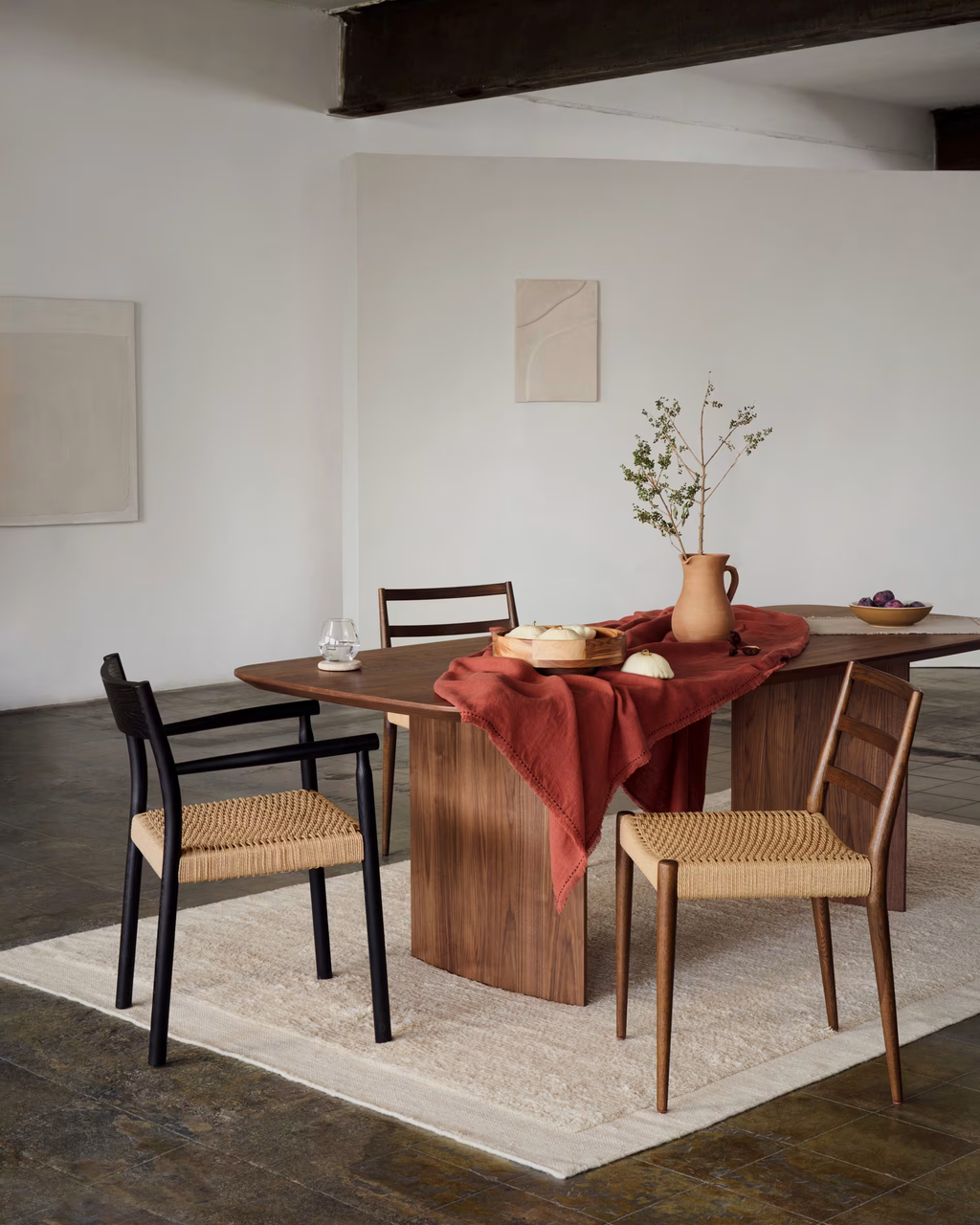 Mesa Doriane chapada en madera nogal de 200x100 cm