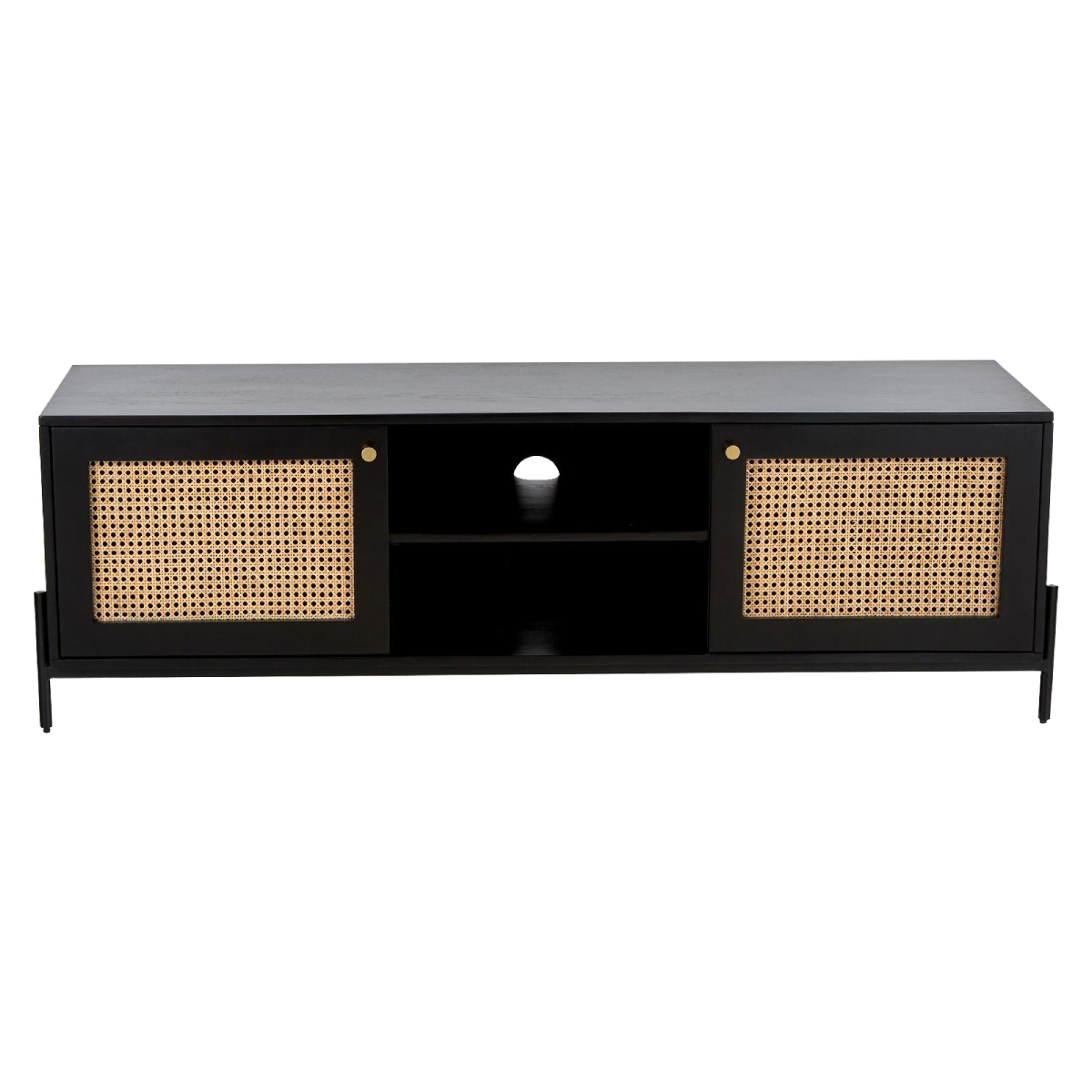 Mueble de TV Liv de melamina roble negro y patas metalicas