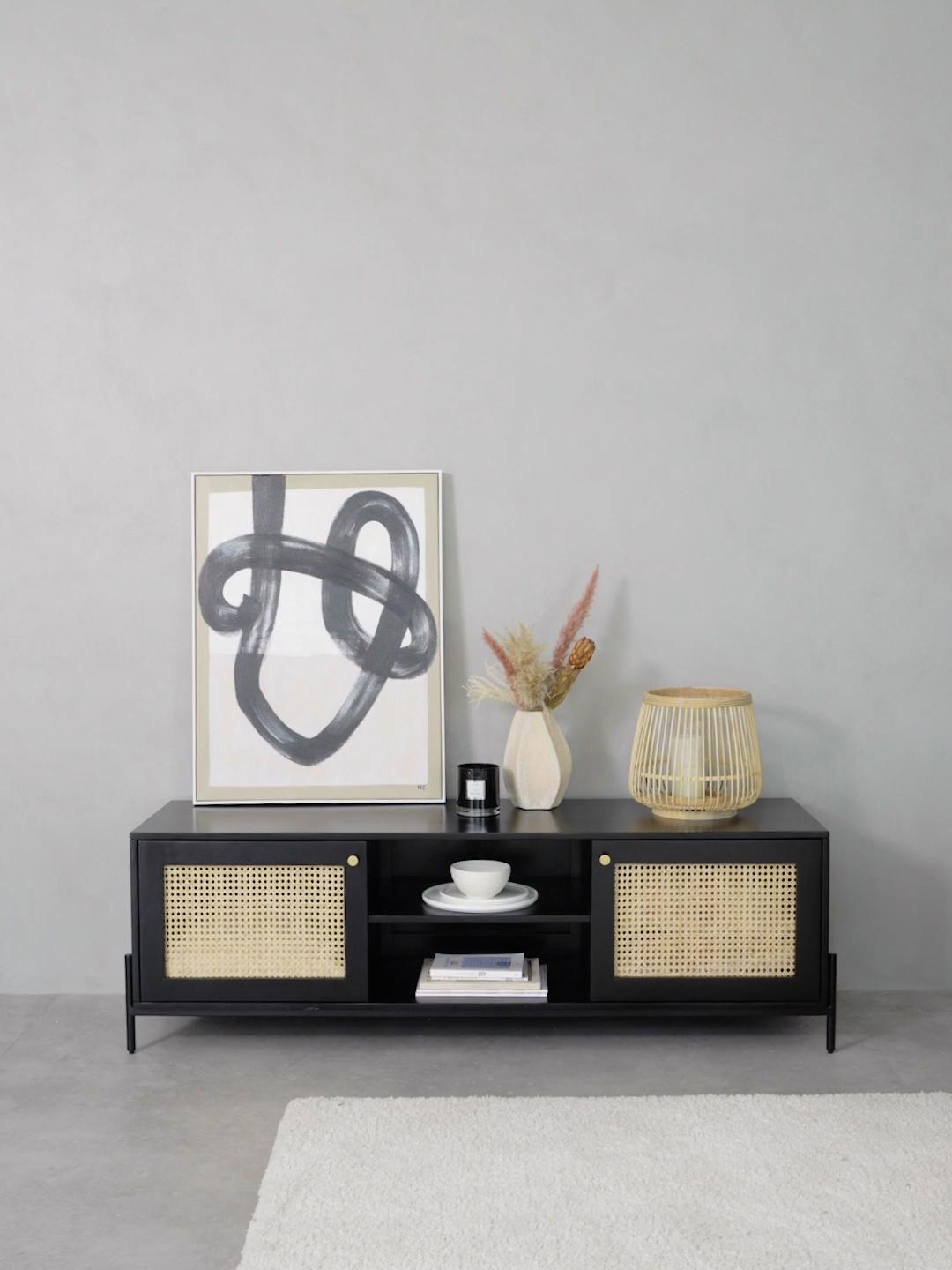 Mueble de TV Liv de melamina roble negro y patas metalicas