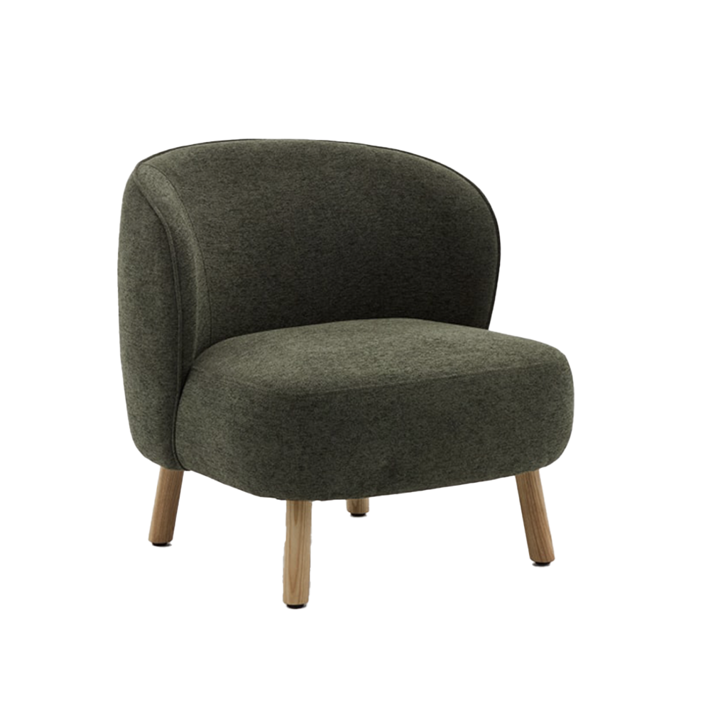 Butaca Ginebra con tapizado verde y patas de madera maciza