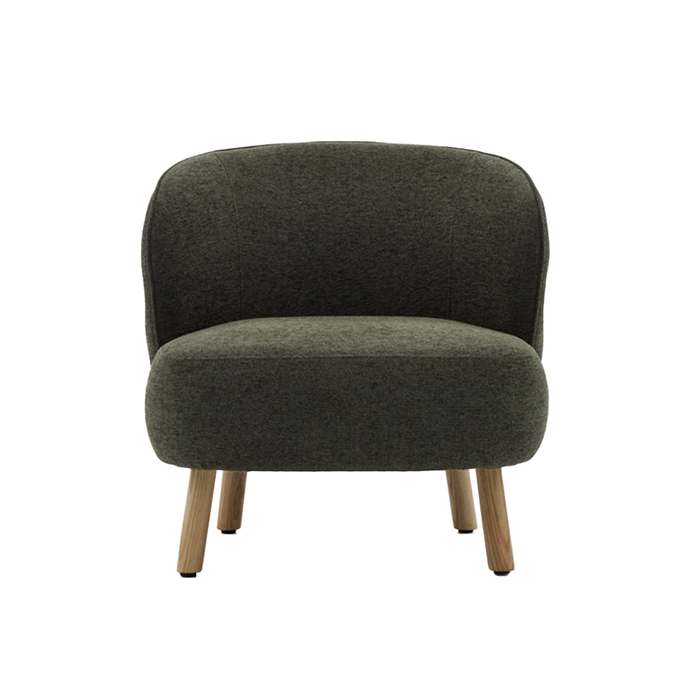 Butaca Ginebra con tapizado verde y patas de madera maciza