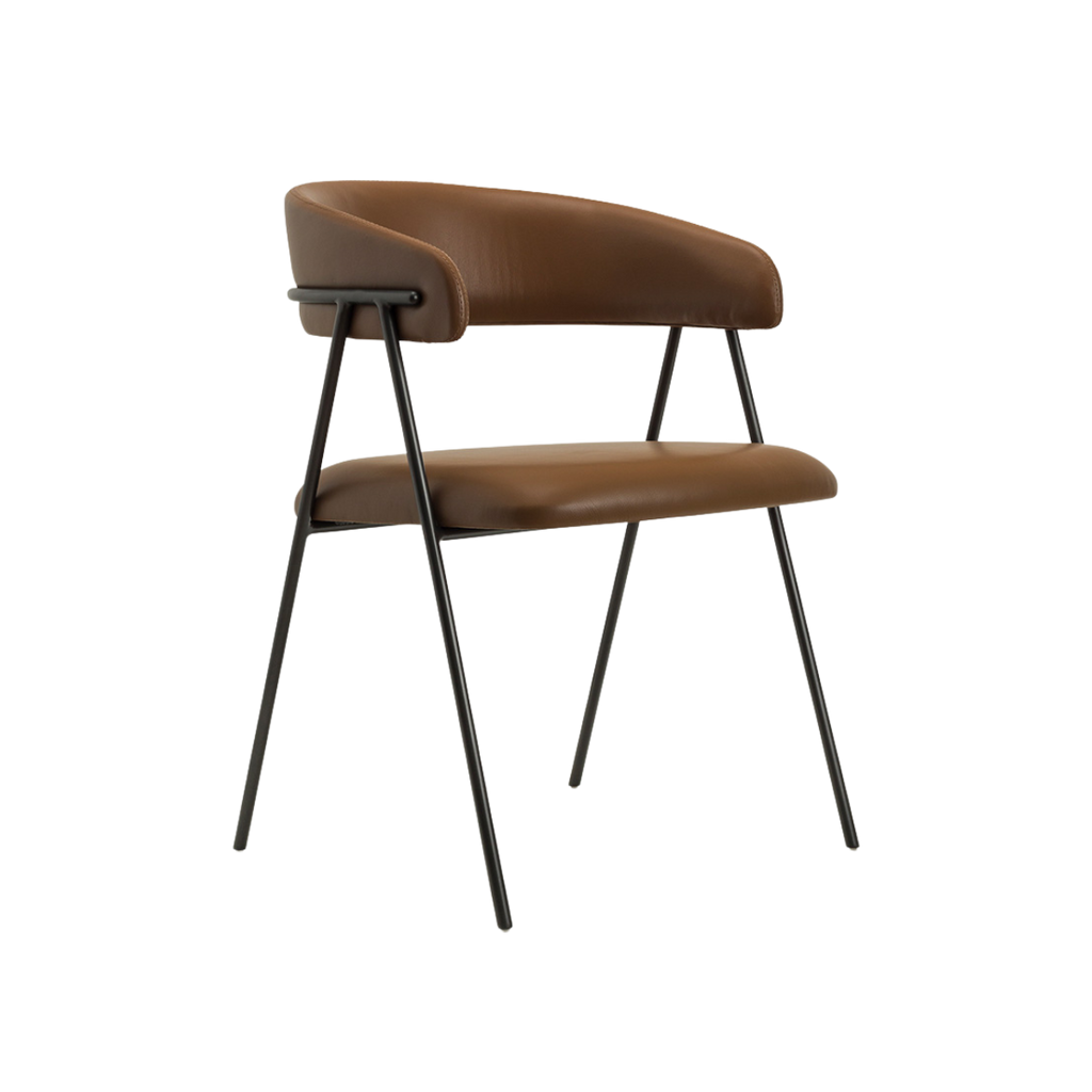 Silla Juls cuero sintético marrón metálica acabado negro