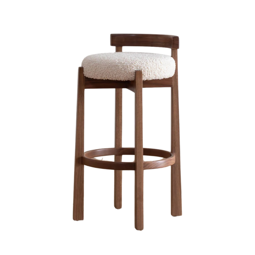 Silla alta Lior beige de madera maciza cachimbo