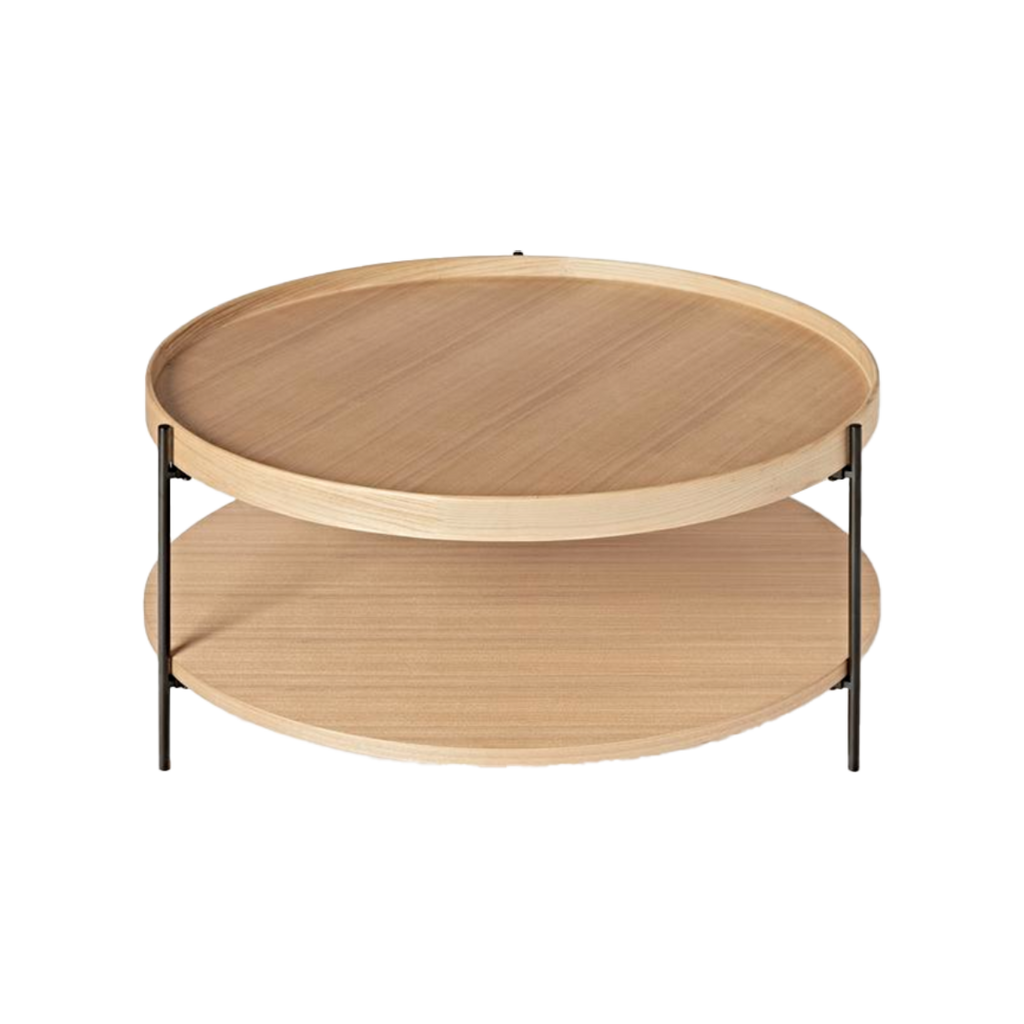 Mesa de centro redonda Cali tablero de madera roble blanco