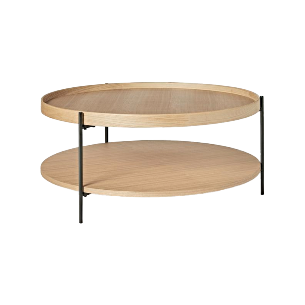 Mesa de centro redonda Cali tablero de madera roble blanco