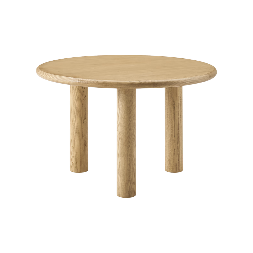 Mesa de comedor redonda Runa enchapada en fresno natural de Ø 120 cm