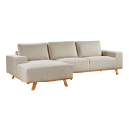 Sofá chaise lounge Aura gris claro con patas de madera maciza