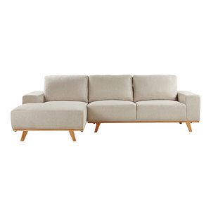 Sofá chaise lounge Aura gris claro con patas de madera maciza