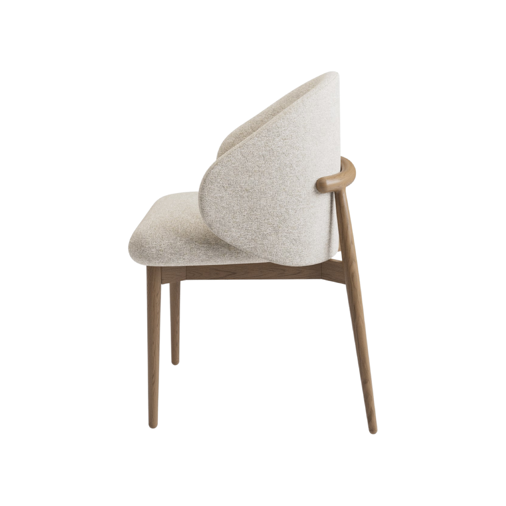 Silla Tess de madera cachimbo con tela beige