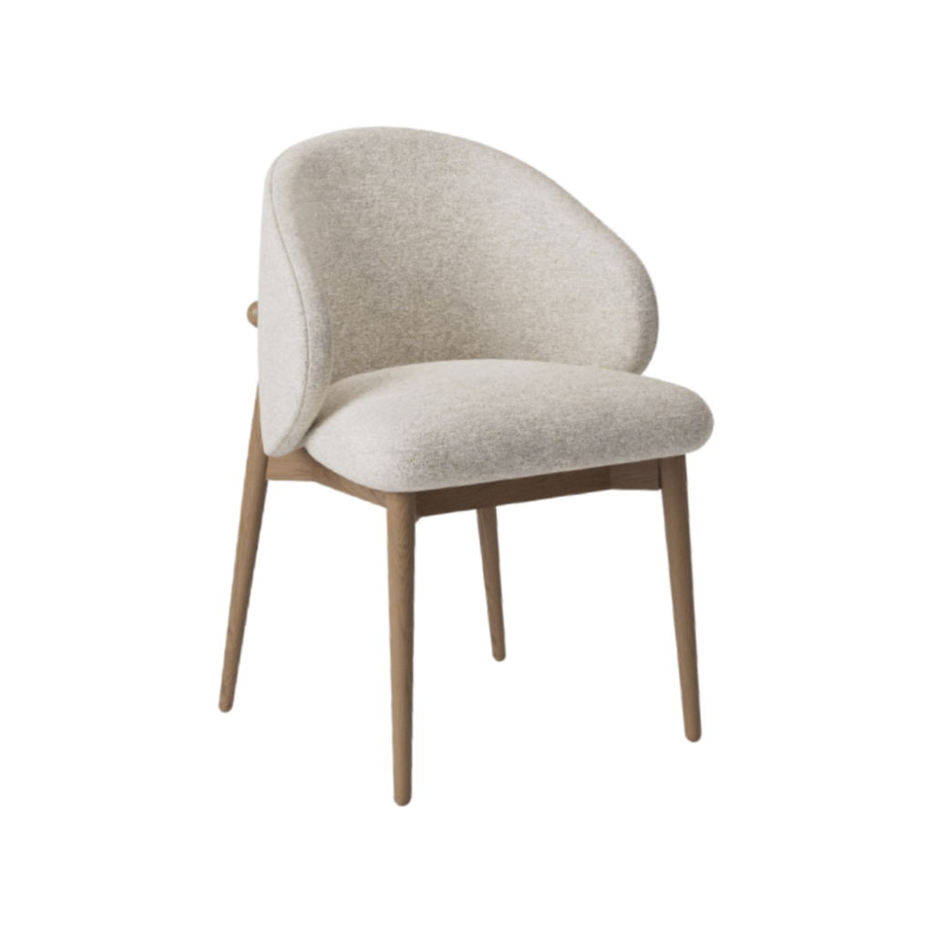 Silla Tess de madera cachimbo con tela beige