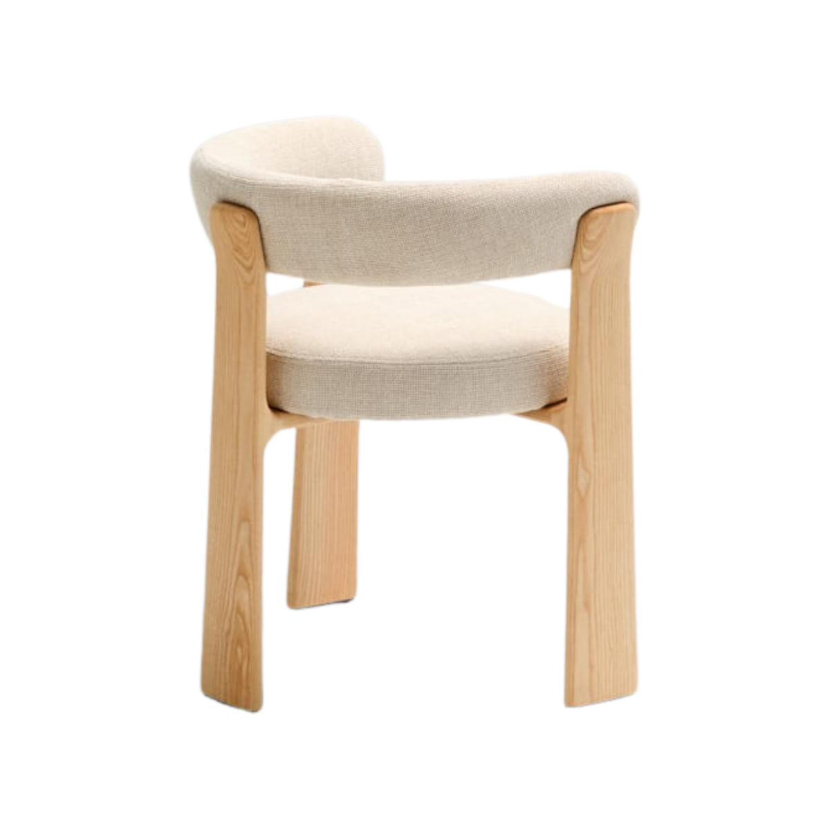 Silla Sean de 3 patas chenille beige de madera enchape fresno