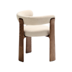 Silla Sean de 3 patas chenille beige de madera enchape nogal