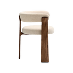 Silla Sean de 3 patas chenille beige de madera enchape nogal