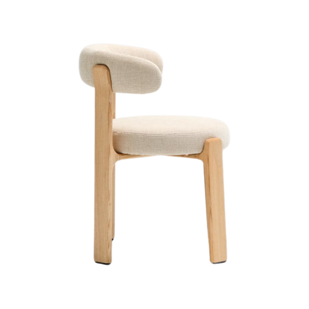 Silla Sean chenille beige de madera enchape fresno