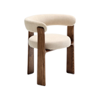 Silla Sean de 3 patas chenille beige de madera enchape nogal
