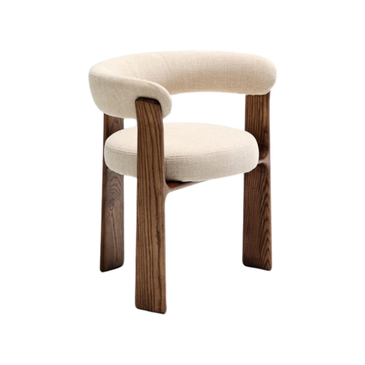 Silla Sean de 3 patas chenille beige de madera enchape nogal