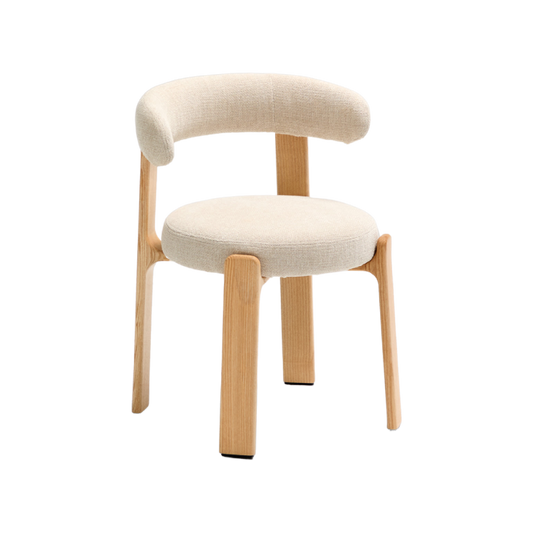 Silla Sean chenille beige de madera maciza con chapa de fresno