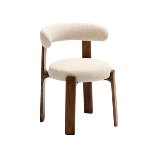 Silla Sean chenille beige de madera maciza con chapa de nogal