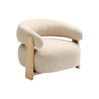 Butaca Sean de chenille beige de madera maciza con chapa de fresno