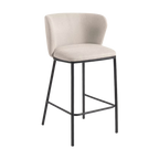 Silla alta Collin de chenilla beige y patas de metálica negro