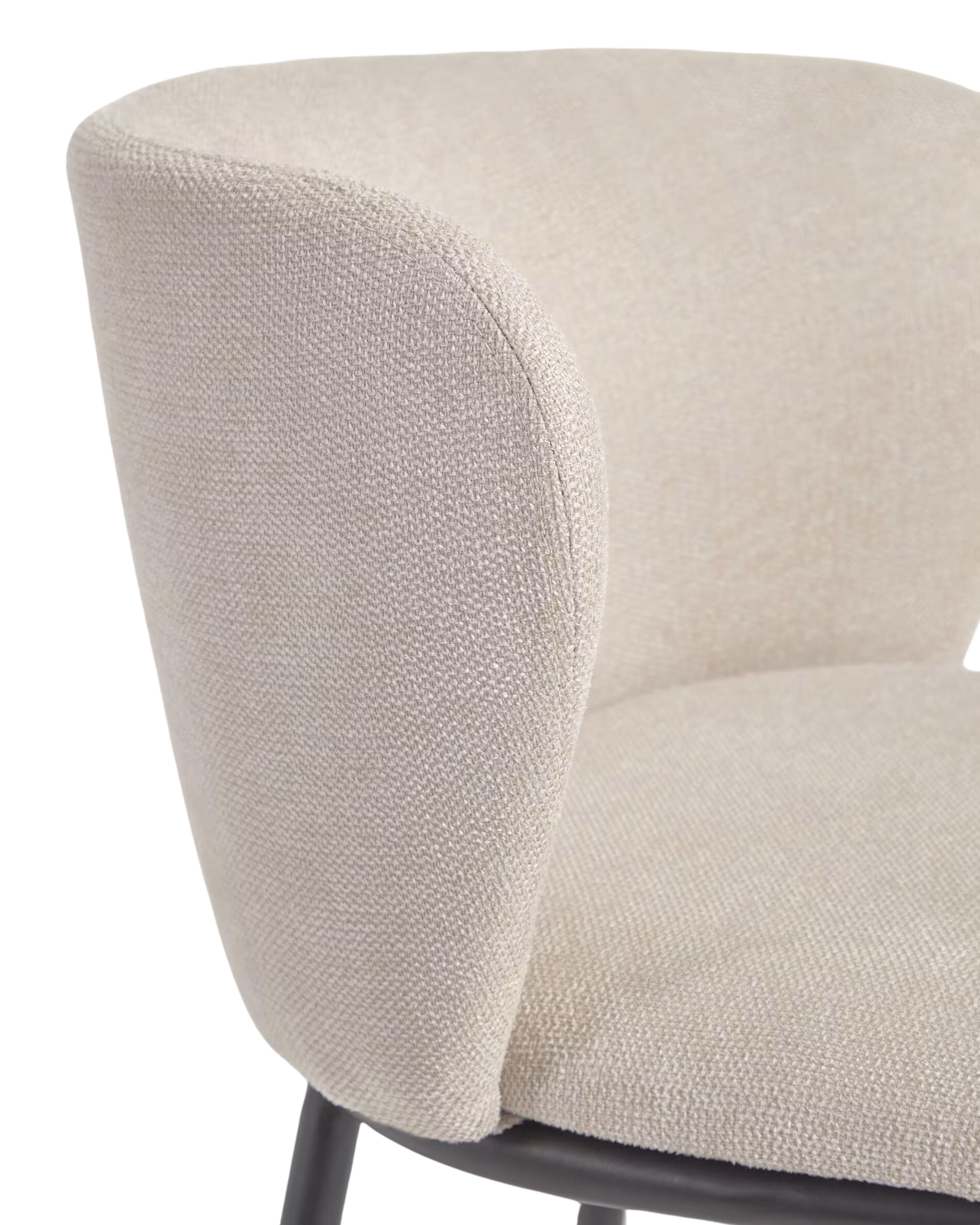 Silla alta Collin de chenilla beige y patas de metálica negro