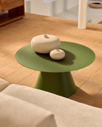 Mesa de centro Zeller acabado pintado verde con vidrio  Ø80 cm