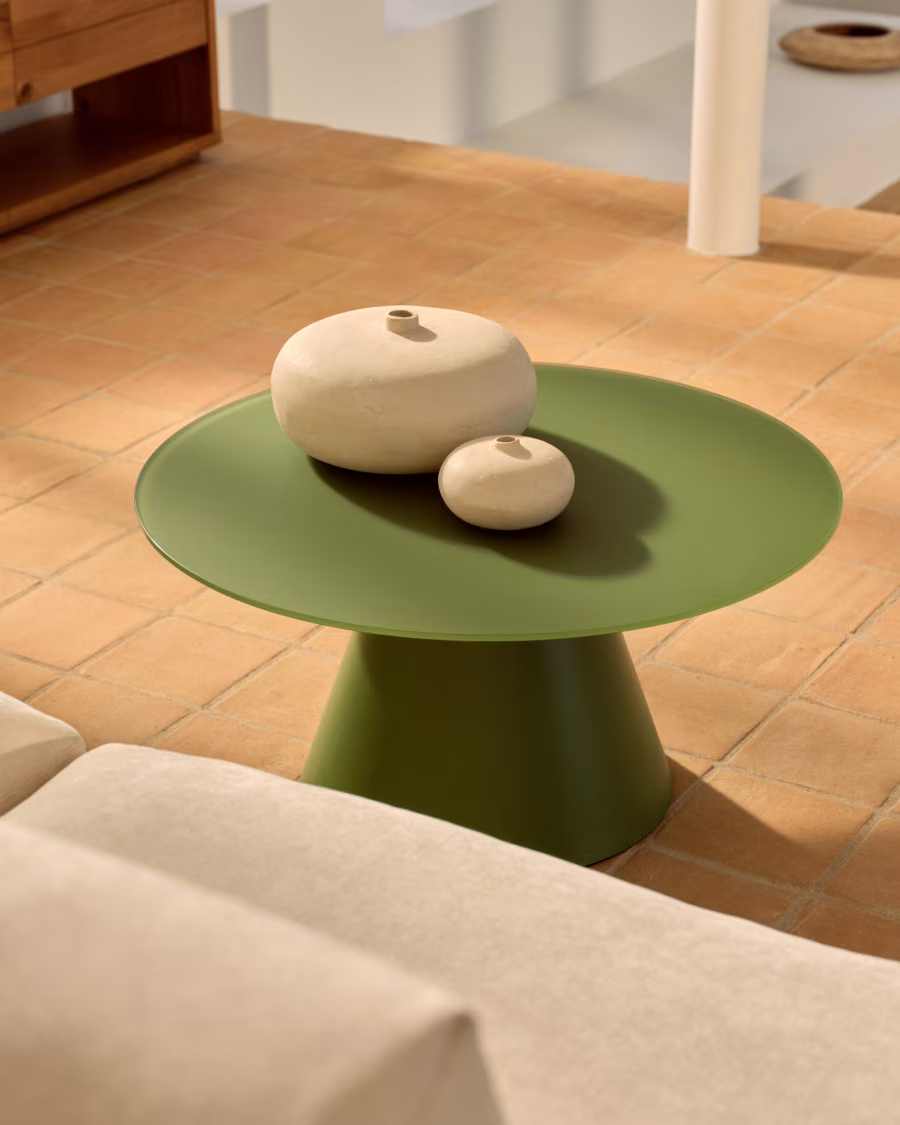 Mesa de centro Zeller acabado pintado verde con vidrio  Ø80 cm