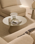 Mesa de centro Zeller acabado pintado beige con vidrio  Ø80 cm