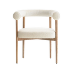 Silla Aurea de madera con tela boucle blanco