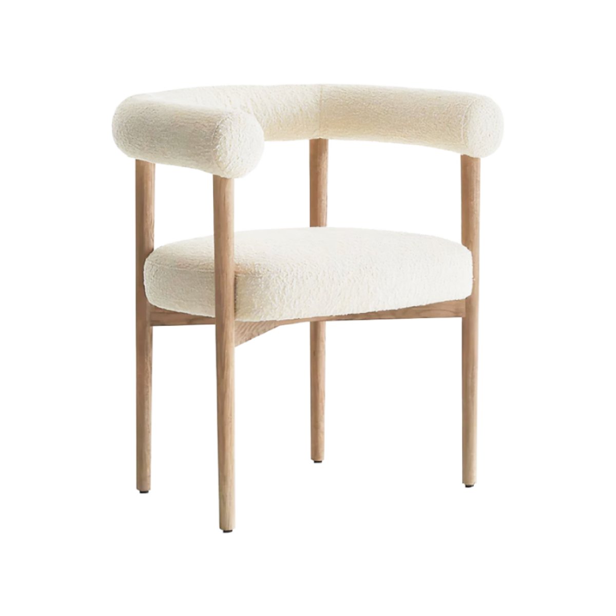 Silla Aurea de madera con tela boucle blanco