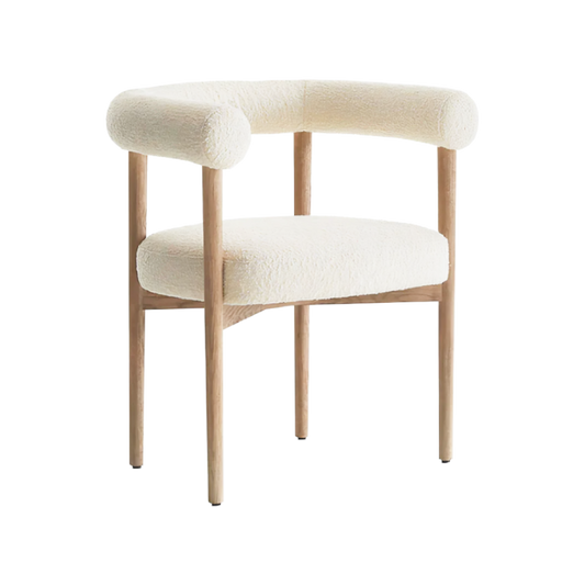 Silla Aurea de madera con tela boucle blanco