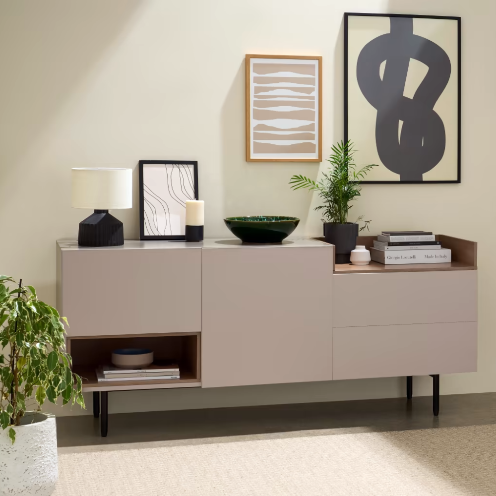 Aparador Kely de melamina con 2 puertas y 2 cajones