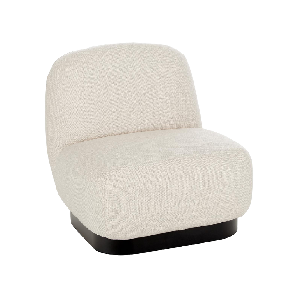 Butaca Barrel beige con zócalo madera negro
