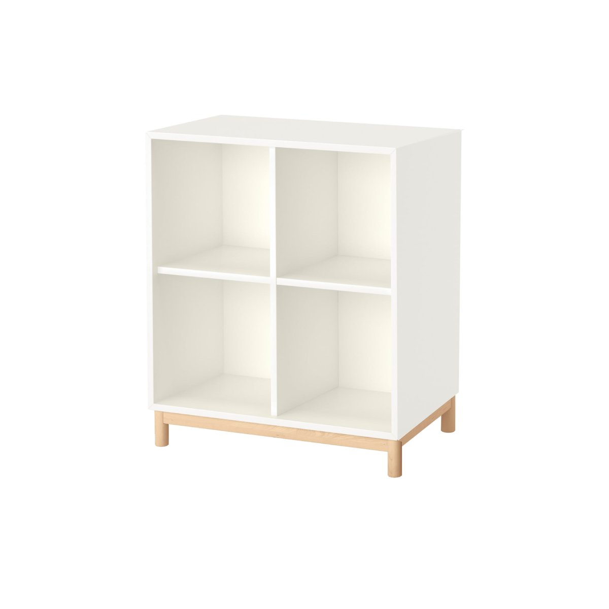 Bookcase Boho blanco de melamina con patas madera maciza
