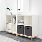 Bookcase Boho blanco de melamina con patas madera maciza