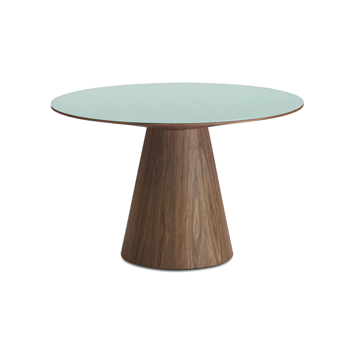 Mesa Noah chapado madera nogal con vidrio blanco Ø 120 cm