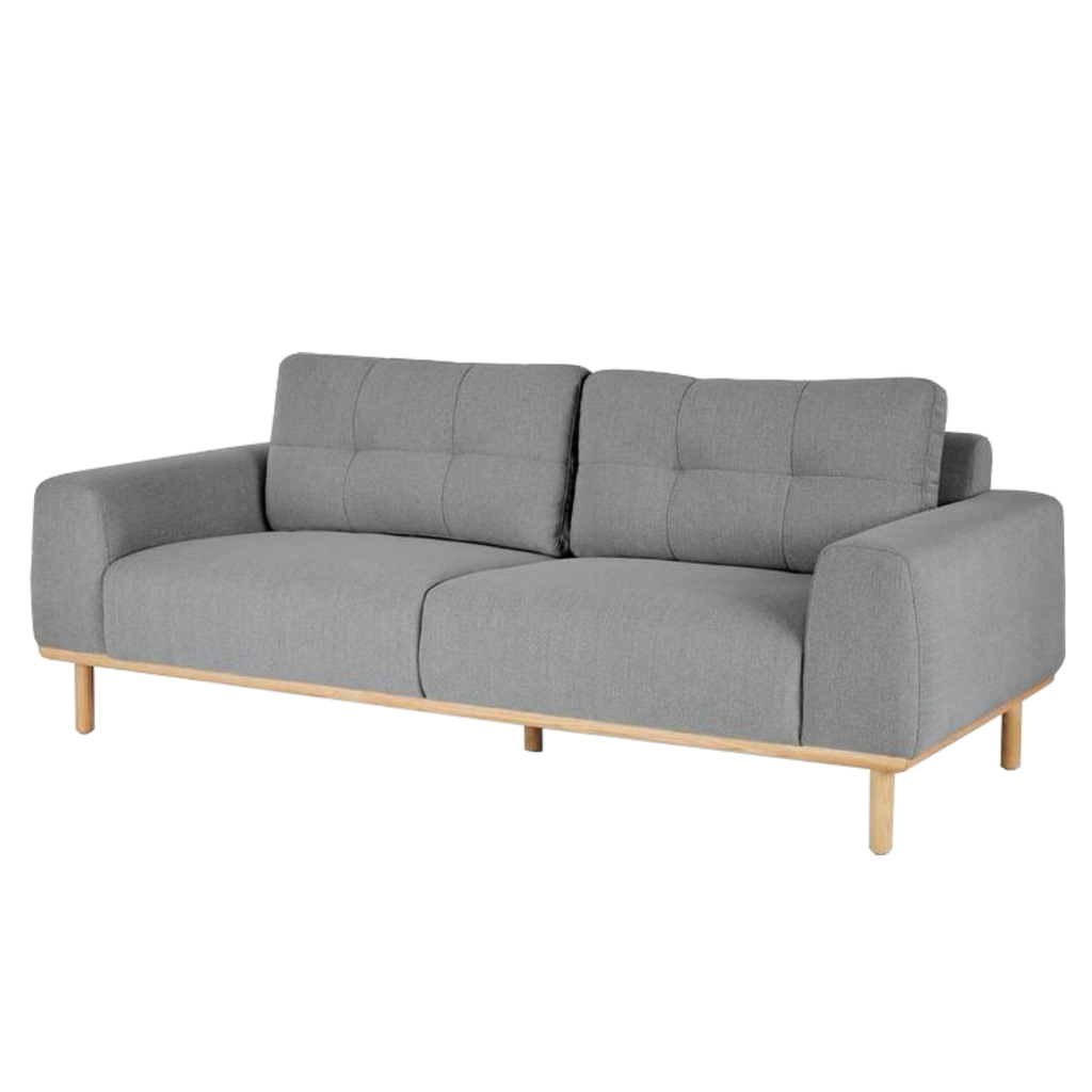 Sofá Valentine gris con patas madera maciza (3 plazas)