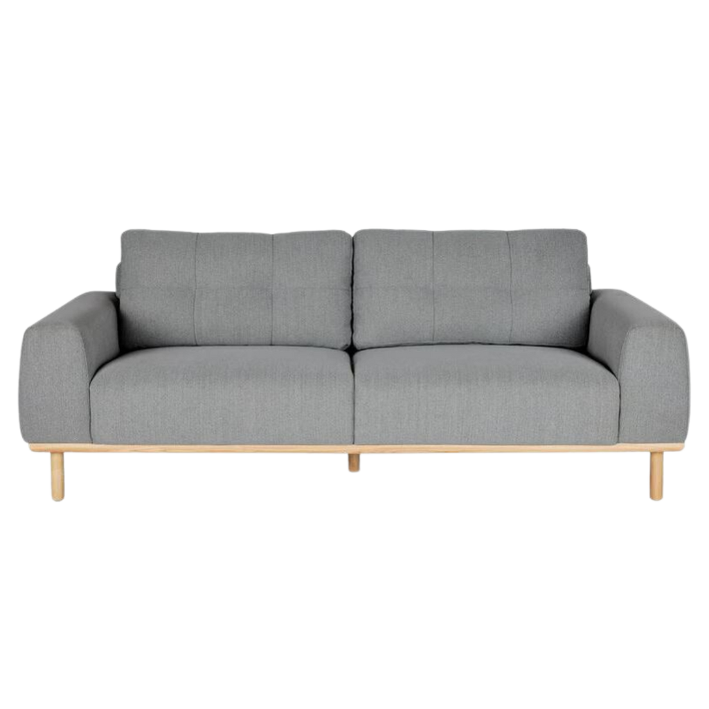Sofá Valentine gris con patas madera maciza (3 plazas)